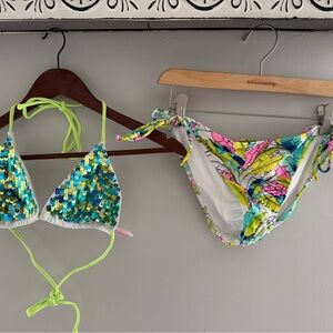 Victoria’s Secret Sequin Bikini Top & Floral Bottoms M/L